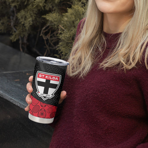Personalized St Kilda Football Tumbler Cup Easter Egg Pattern Red Black White Tribal Dot Style