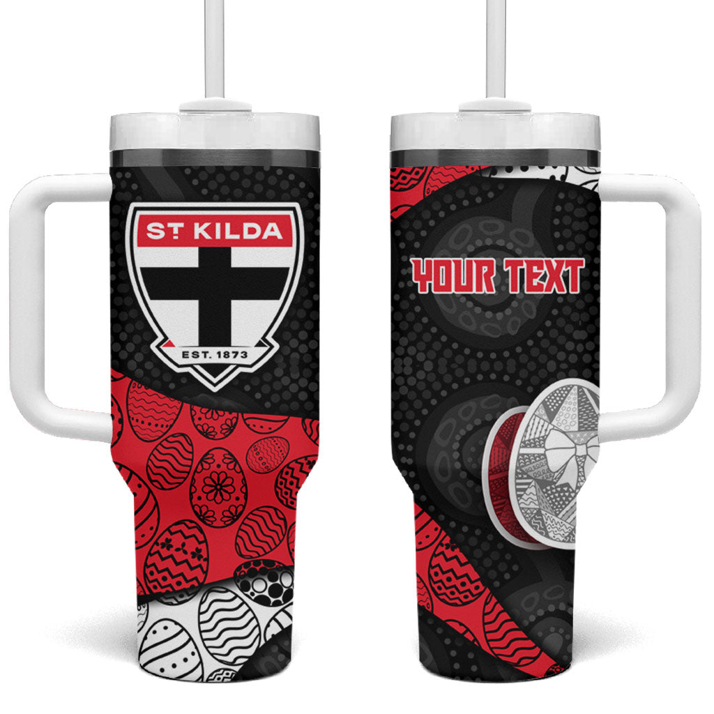 Personalized St Kilda Football Tumbler With Handle Easter Egg Pattern Red Black White Tribal Dot Style