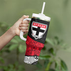 Personalized St Kilda Football Tumbler With Handle Easter Egg Pattern Red Black White Tribal Dot Style