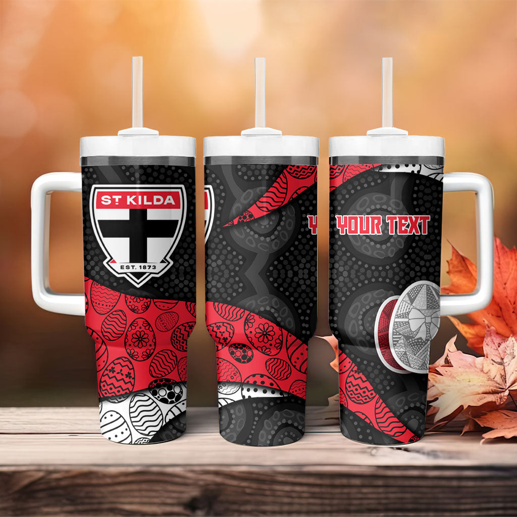 Personalized St Kilda Football Tumbler With Handle Easter Egg Pattern Red Black White Tribal Dot Style