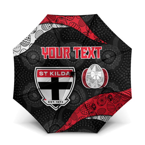 Personalized St Kilda Football Umbrella Easter Egg Pattern Red Black White Tribal Dot Style