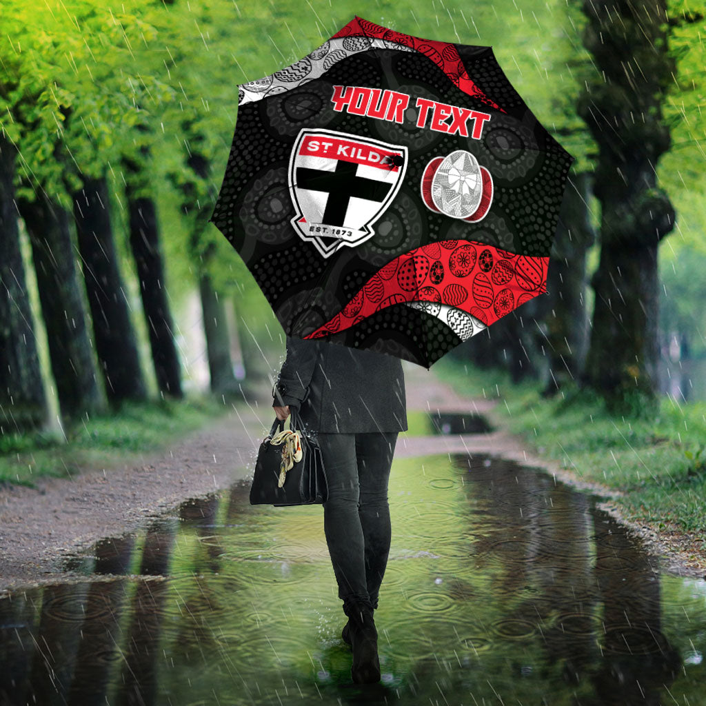 Personalized St Kilda Football Umbrella Easter Egg Pattern Red Black White Tribal Dot Style