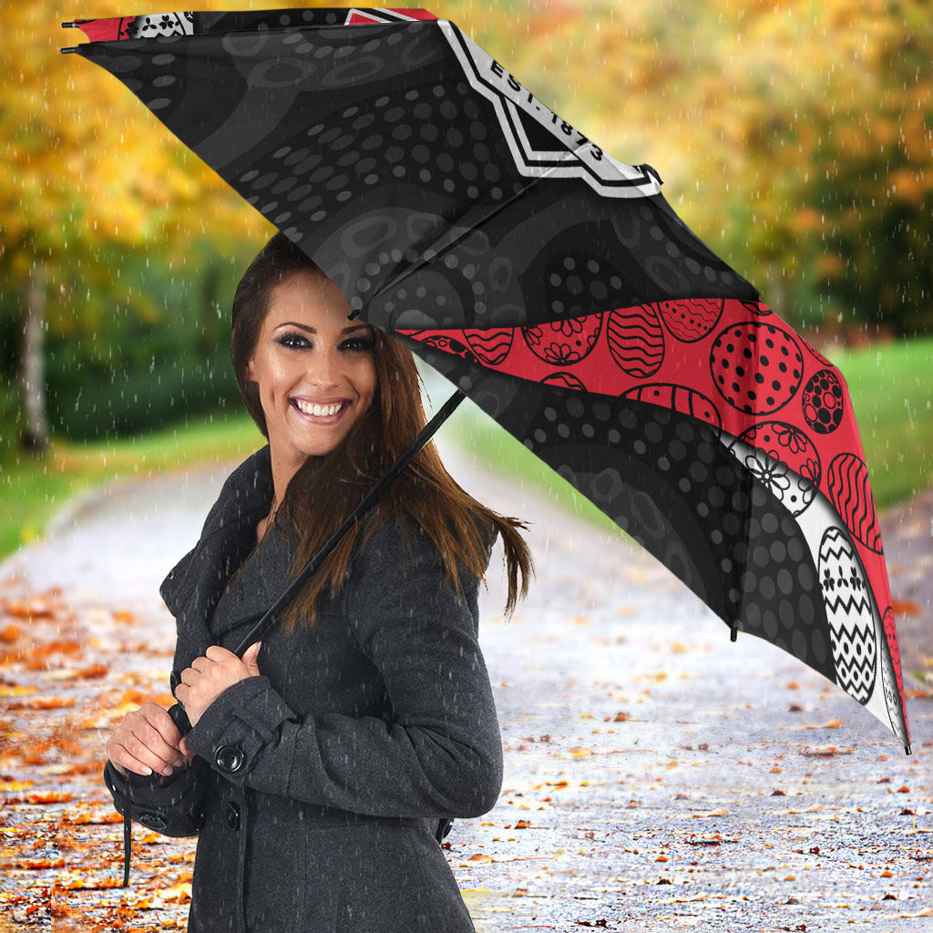 Personalized St Kilda Football Umbrella Easter Egg Pattern Red Black White Tribal Dot Style