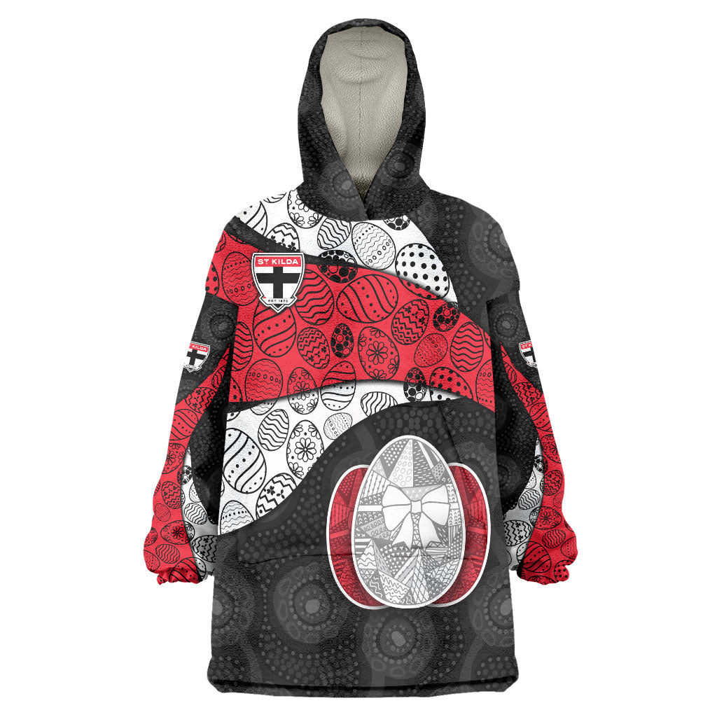 Personalized St Kilda Football Wearable Blanket Hoodie Easter Egg Pattern Red Black White Tribal Dot Style