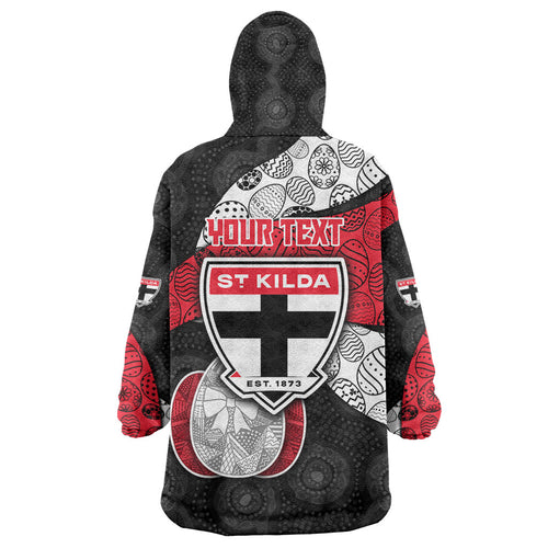 Personalized St Kilda Football Wearable Blanket Hoodie Easter Egg Pattern Red Black White Tribal Dot Style
