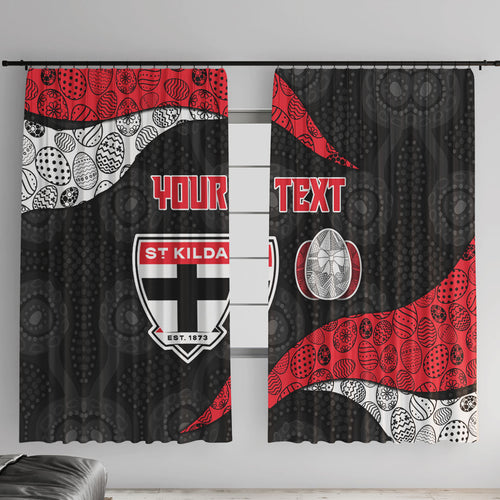 Personalized St Kilda Football Window Curtain Easter Egg Pattern Red Black White Tribal Dot Style