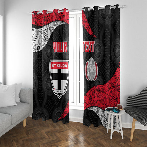 Personalized St Kilda Football Window Curtain Easter Egg Pattern Red Black White Tribal Dot Style