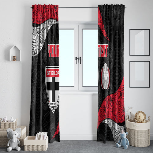 Personalized St Kilda Football Window Curtain Easter Egg Pattern Red Black White Tribal Dot Style