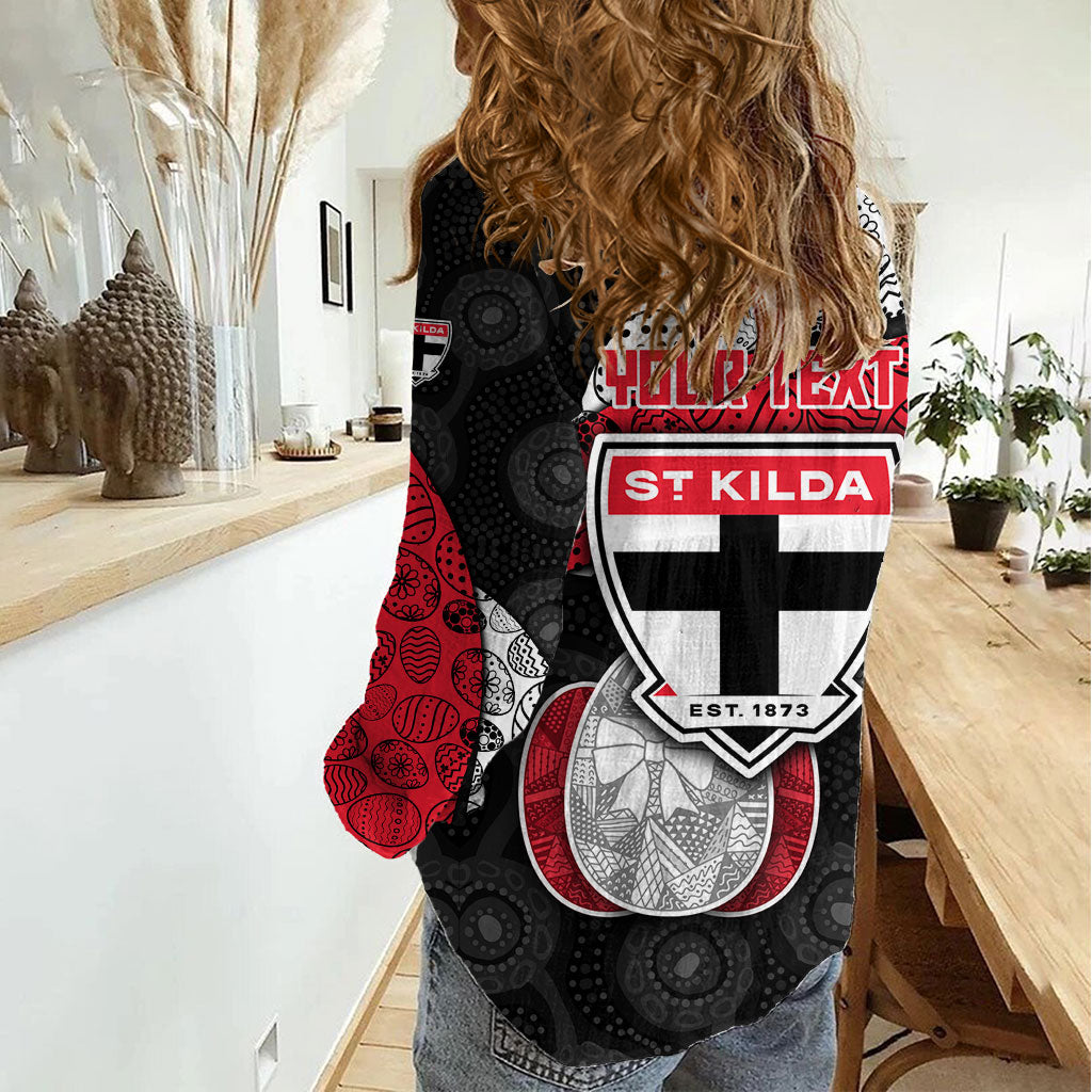 Personalized St Kilda Football Women Casual Shirt Easter Egg Pattern Red Black White Tribal Dot Style