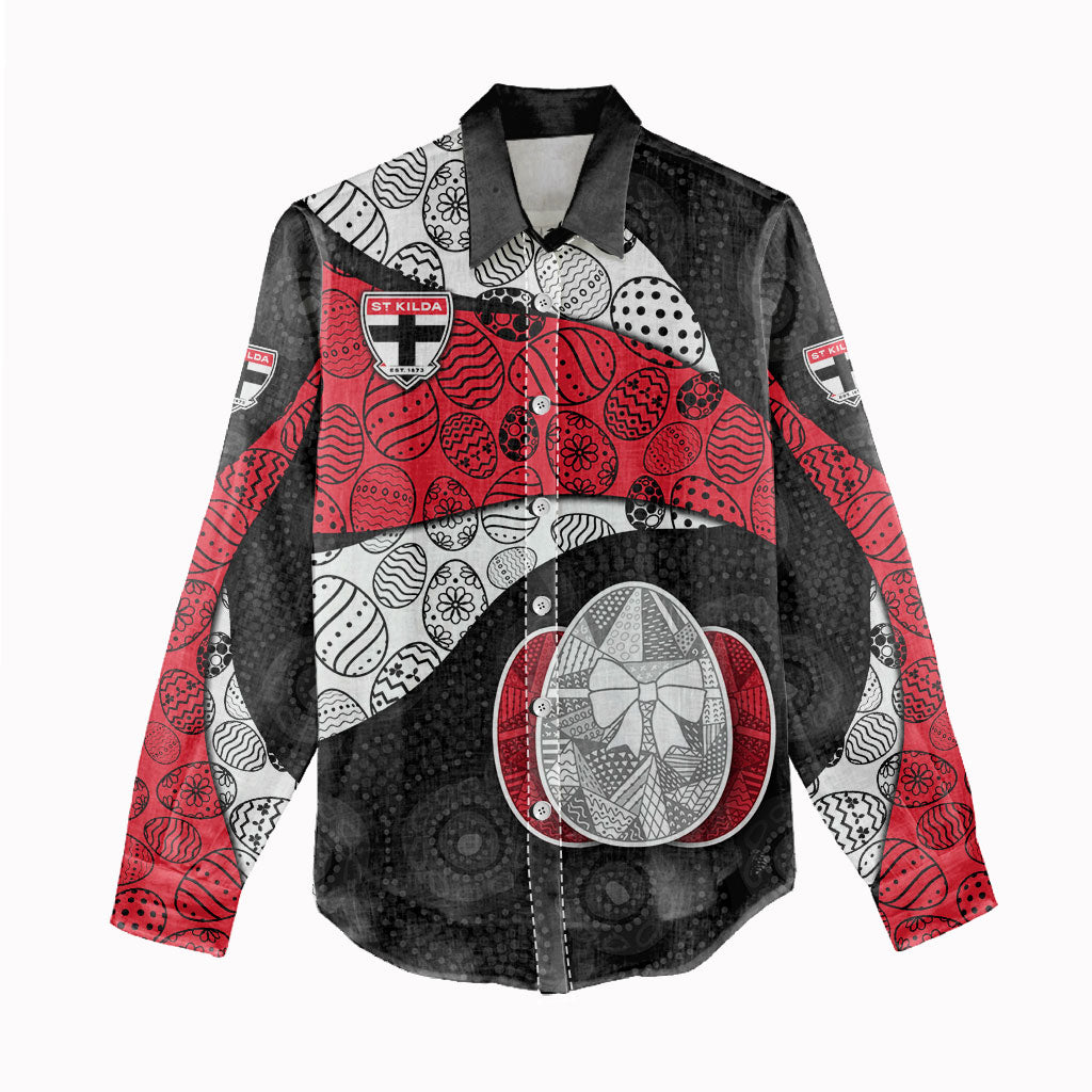 Personalized St Kilda Football Women Casual Shirt Easter Egg Pattern Red Black White Tribal Dot Style