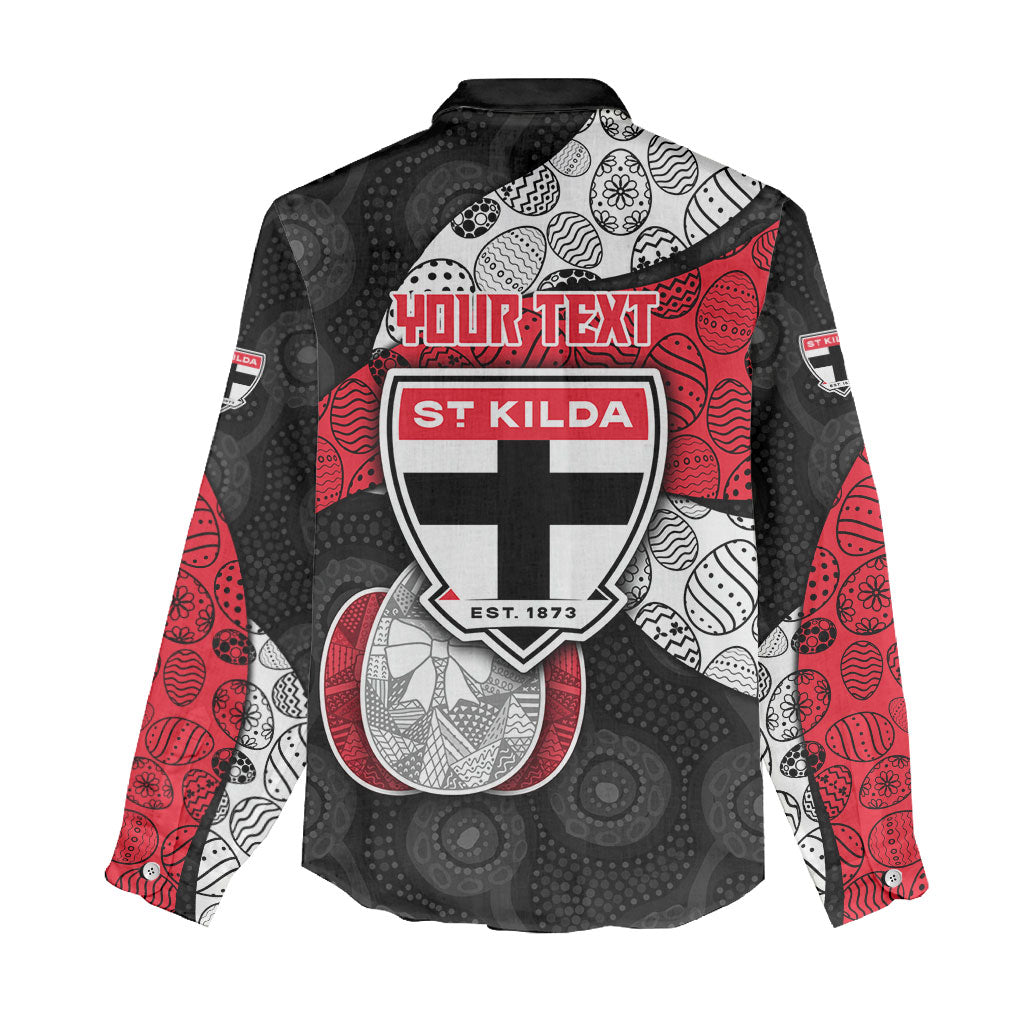 Personalized St Kilda Football Women Casual Shirt Easter Egg Pattern Red Black White Tribal Dot Style