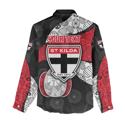 Personalized St Kilda Football Women Casual Shirt Easter Egg Pattern Red Black White Tribal Dot Style