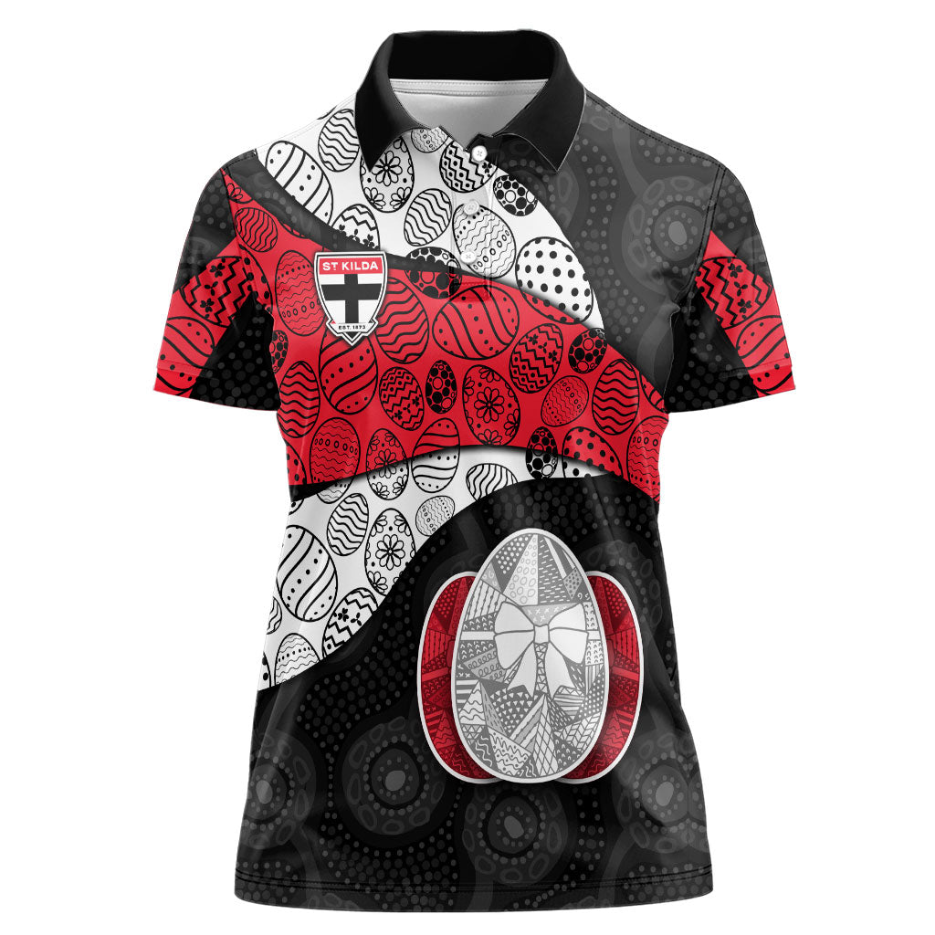Personalized St Kilda Football Women Polo Shirt Easter Egg Pattern Red Black White Tribal Dot Style