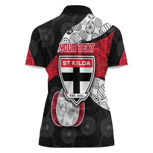 Personalized St Kilda Football Women Polo Shirt Easter Egg Pattern Red Black White Tribal Dot Style