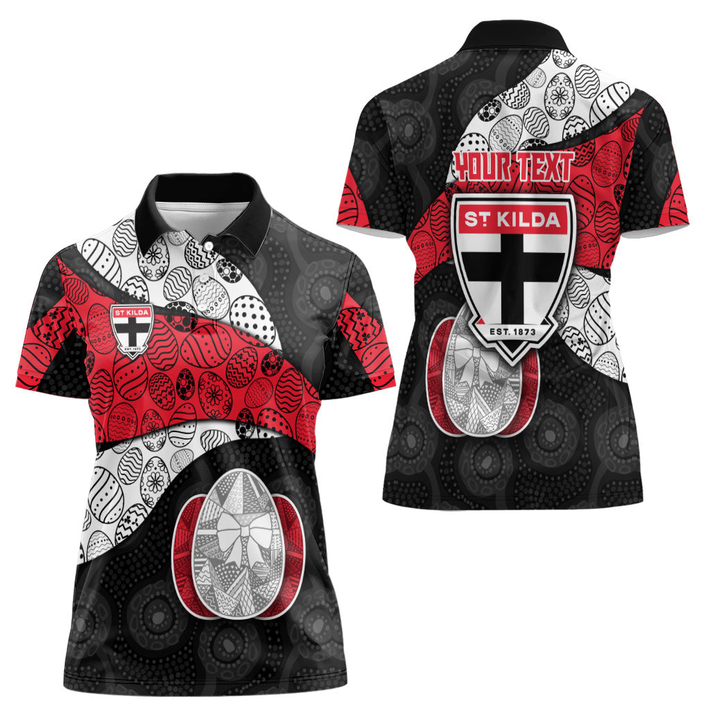 Personalized St Kilda Football Women Polo Shirt Easter Egg Pattern Red Black White Tribal Dot Style
