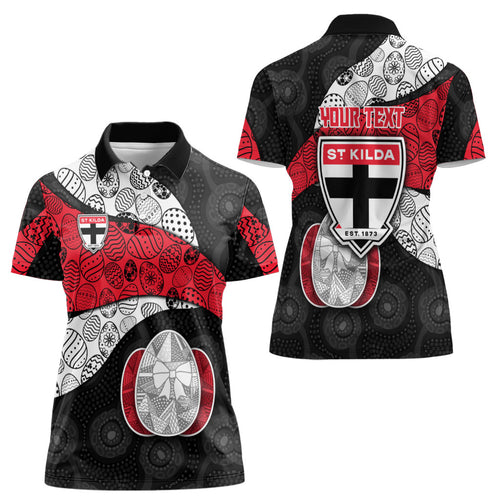 Personalized St Kilda Football Women Polo Shirt Easter Egg Pattern Red Black White Tribal Dot Style