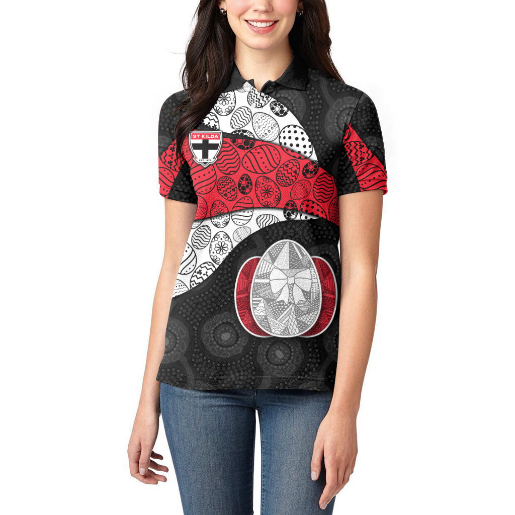 Personalized St Kilda Football Women Polo Shirt Easter Egg Pattern Red Black White Tribal Dot Style
