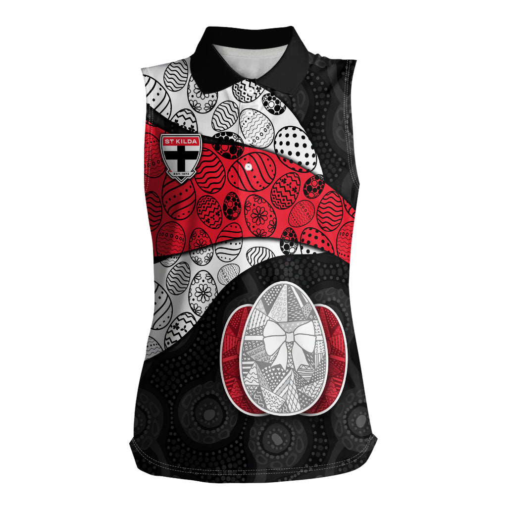 Personalized St Kilda Football Women Sleeveless Polo Shirt Easter Egg Pattern Red Black White Tribal Dot Style