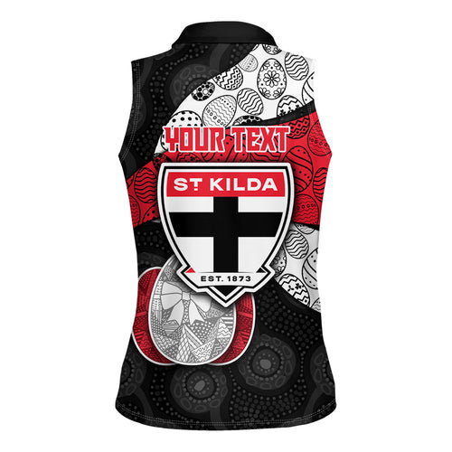Personalized St Kilda Football Women Sleeveless Polo Shirt Easter Egg Pattern Red Black White Tribal Dot Style