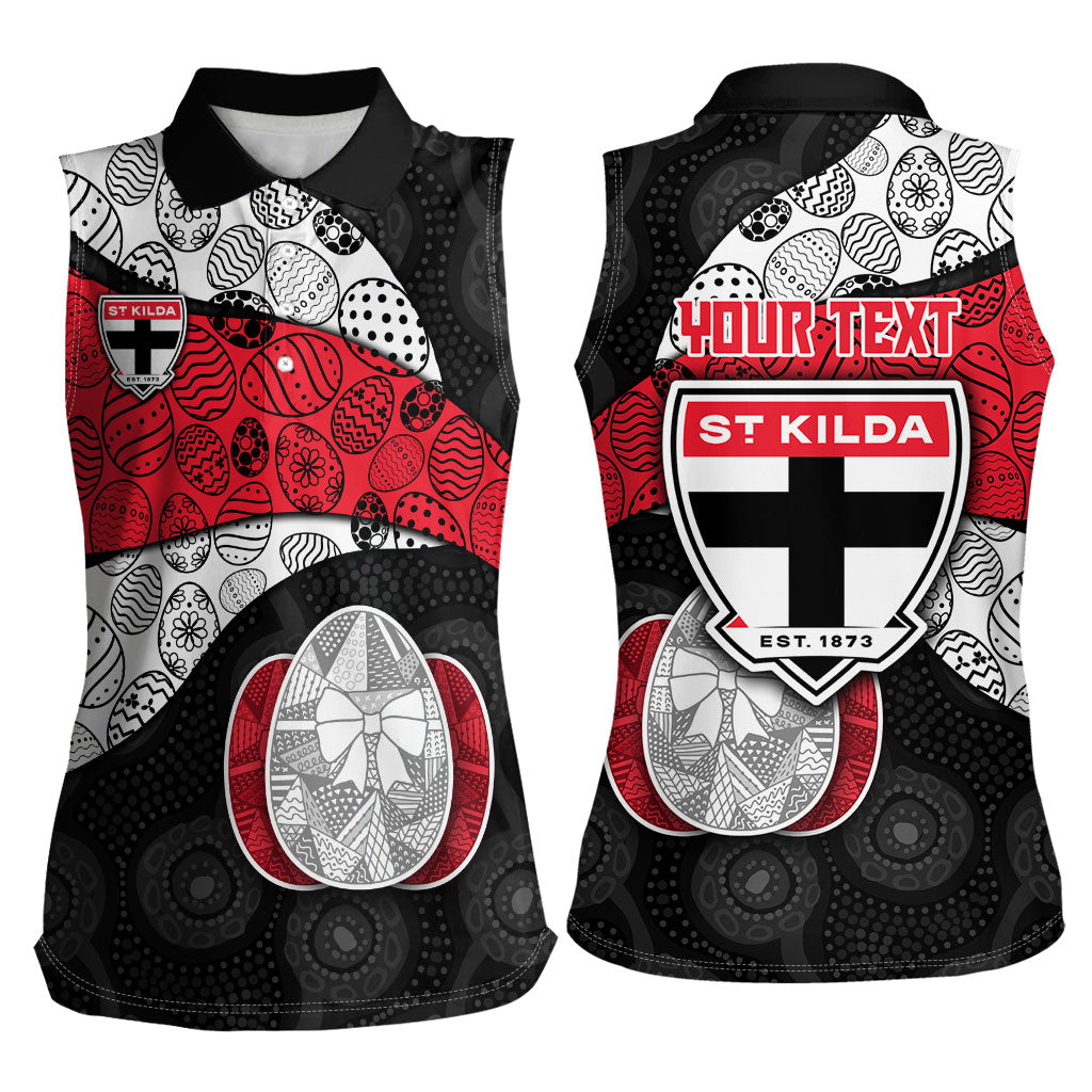 Personalized St Kilda Football Women Sleeveless Polo Shirt Easter Egg Pattern Red Black White Tribal Dot Style