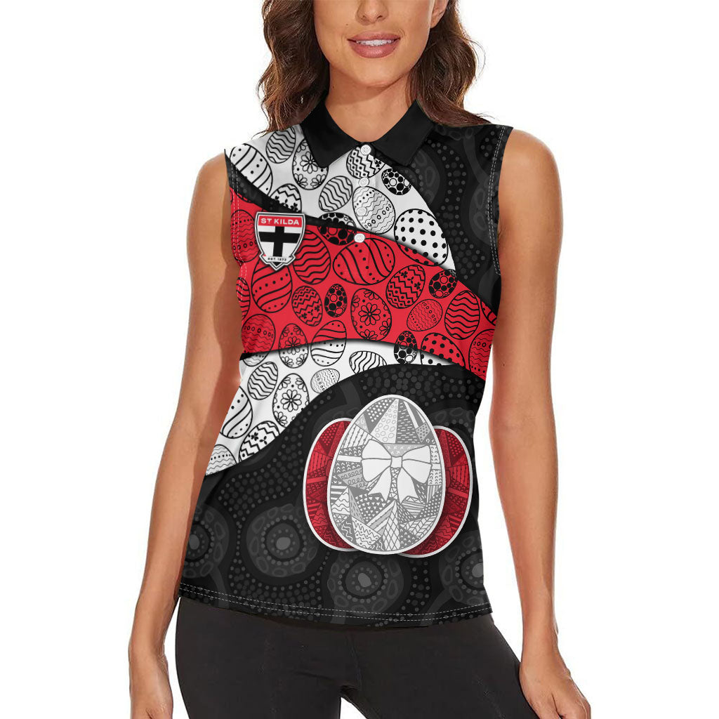 Personalized St Kilda Football Women Sleeveless Polo Shirt Easter Egg Pattern Red Black White Tribal Dot Style