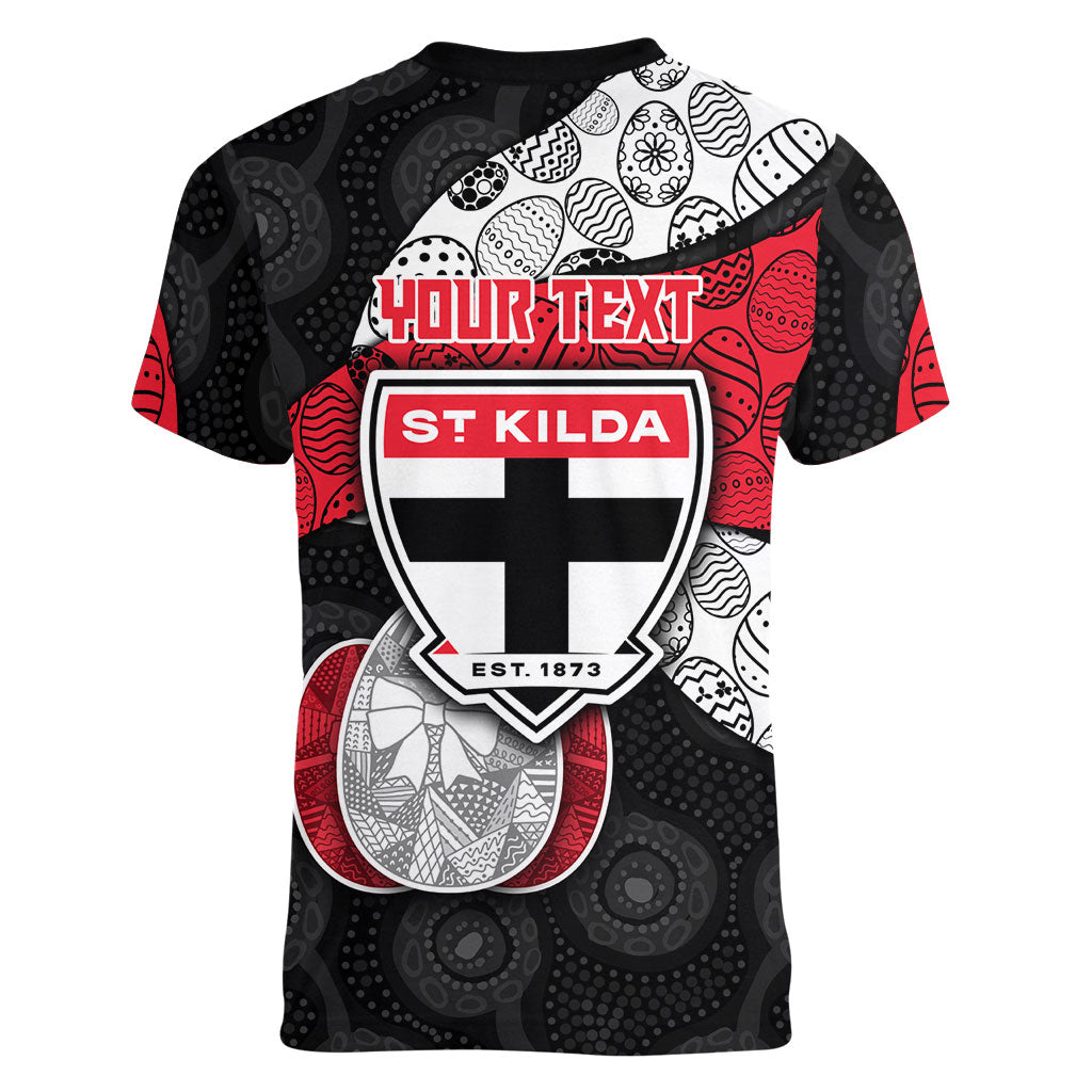 Personalized St Kilda Football Women V-Neck T-Shirt Easter Egg Pattern Red Black White Tribal Dot Style