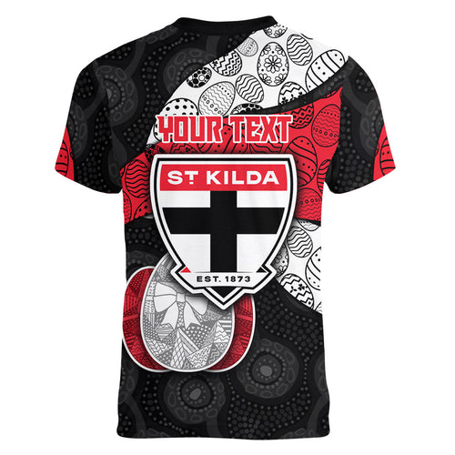 Personalized St Kilda Football Women V-Neck T-Shirt Easter Egg Pattern Red Black White Tribal Dot Style