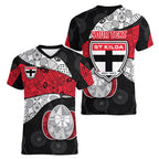 Personalized St Kilda Football Women V-Neck T-Shirt Easter Egg Pattern Red Black White Tribal Dot Style