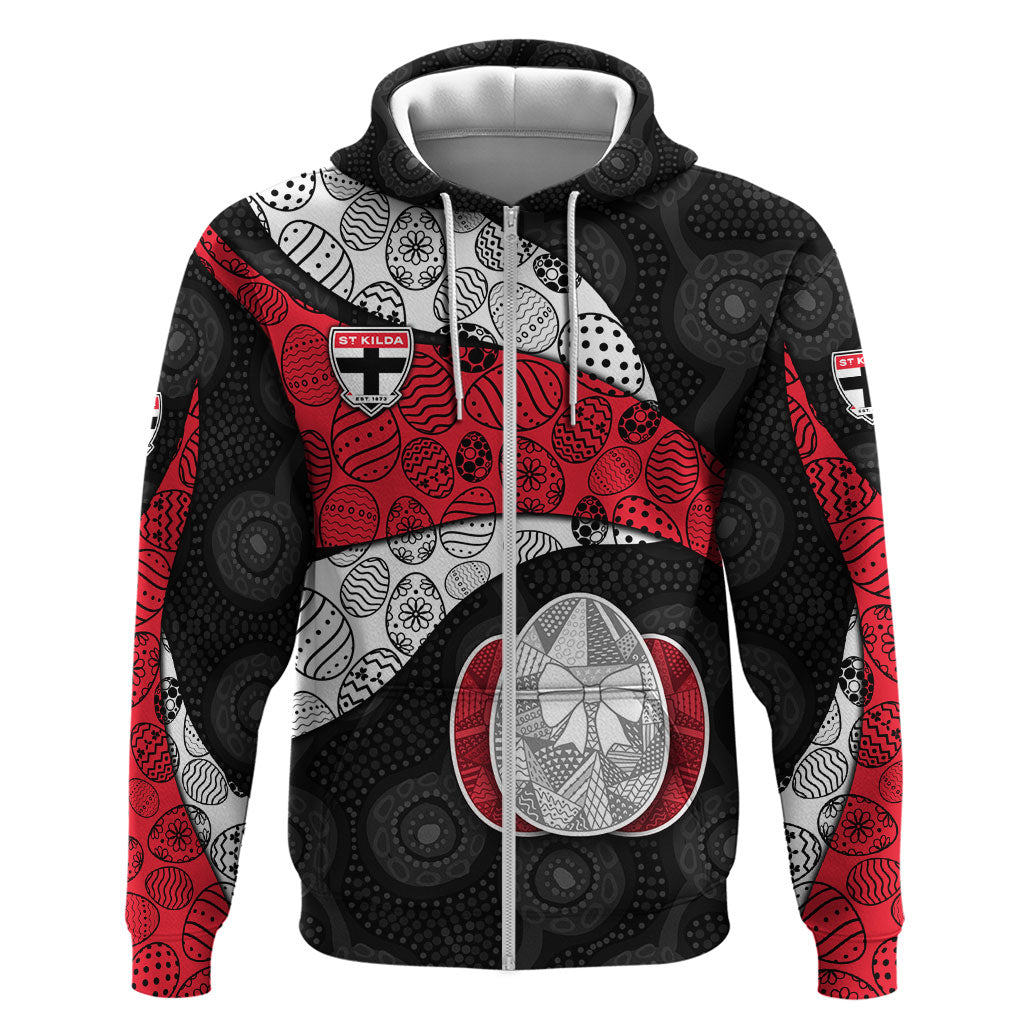 Personalized St Kilda Football Zip Hoodie Easter Egg Pattern Red Black White Tribal Dot Style
