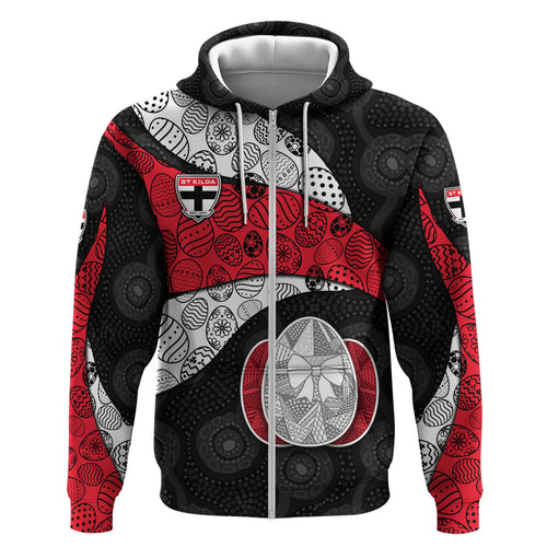 Personalized St Kilda Football Zip Hoodie Easter Egg Pattern Red Black White Tribal Dot Style