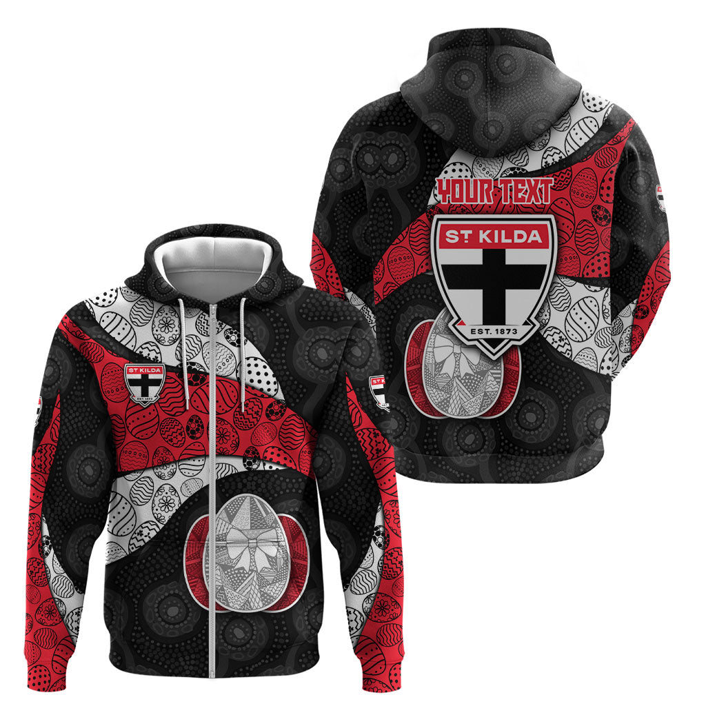 Personalized St Kilda Football Zip Hoodie Easter Egg Pattern Red Black White Tribal Dot Style