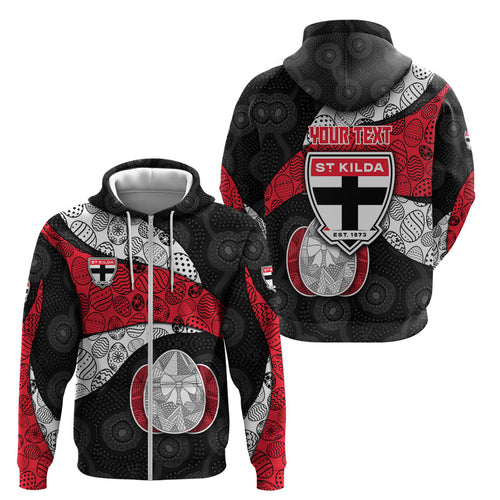 Personalized St Kilda Football Zip Hoodie Easter Egg Pattern Red Black White Tribal Dot Style