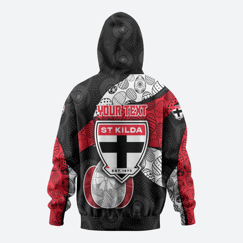 Personalized St Kilda Football Zip Hoodie Easter Egg Pattern Red Black White Tribal Dot Style