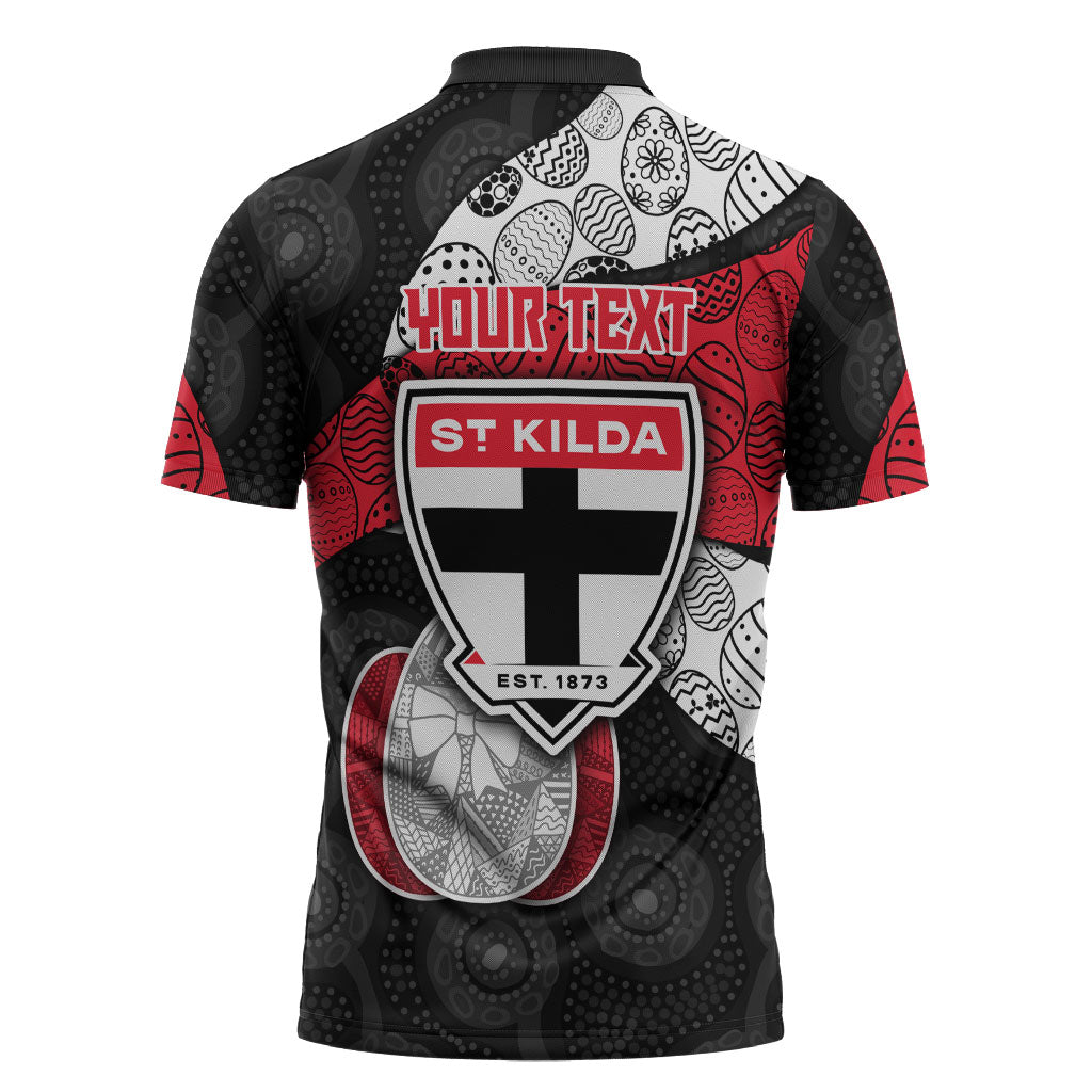 Personalized St Kilda Football Zipper Polo Shirt Easter Egg Pattern Red Black White Tribal Dot Style