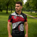 Personalized St Kilda Football Zipper Polo Shirt Easter Egg Pattern Red Black White Tribal Dot Style