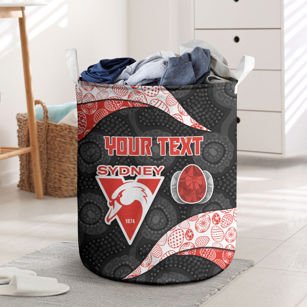 Personalized Sydney Football Laundry Basket Easter Egg Pattern Red White Tribal Dot Art Style