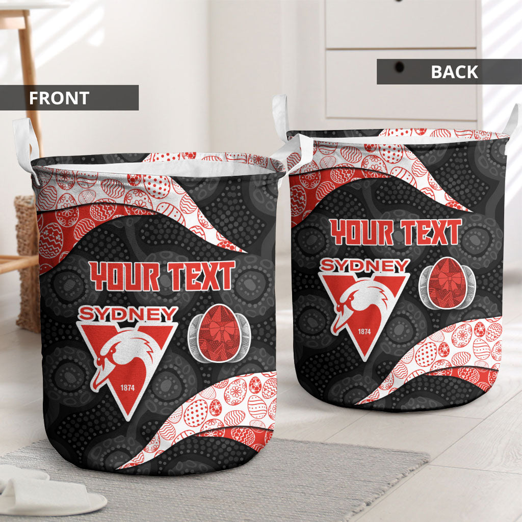 Personalized Sydney Football Laundry Basket Easter Egg Pattern Red White Tribal Dot Art Style