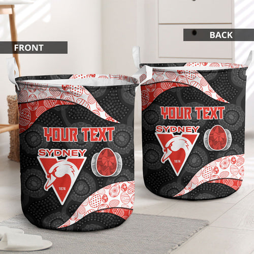 Personalized Sydney Football Laundry Basket Easter Egg Pattern Red White Tribal Dot Art Style