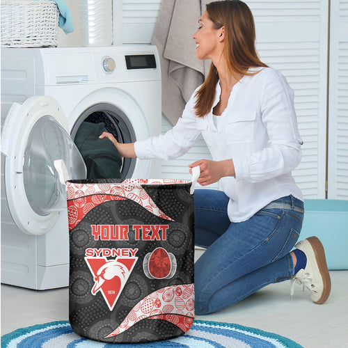 Personalized Sydney Football Laundry Basket Easter Egg Pattern Red White Tribal Dot Art Style