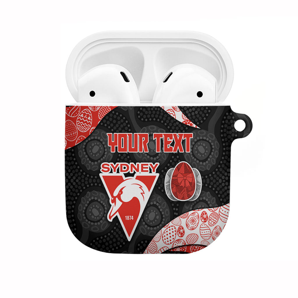 Personalized Sydney Football AirPods Case Easter Egg Pattern Red White Tribal Dot Art Style