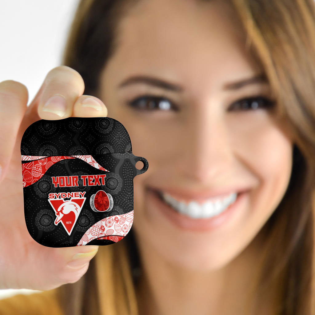 Personalized Sydney Football AirPods Case Easter Egg Pattern Red White Tribal Dot Art Style