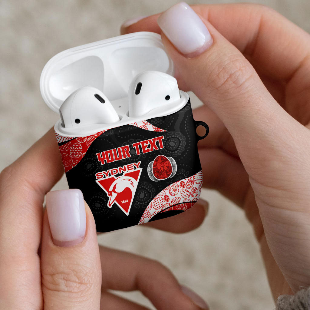 Personalized Sydney Football AirPods Case Easter Egg Pattern Red White Tribal Dot Art Style