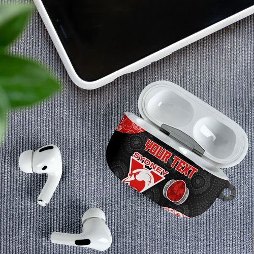 Personalized Sydney Football AirPods Case Easter Egg Pattern Red White Tribal Dot Art Style