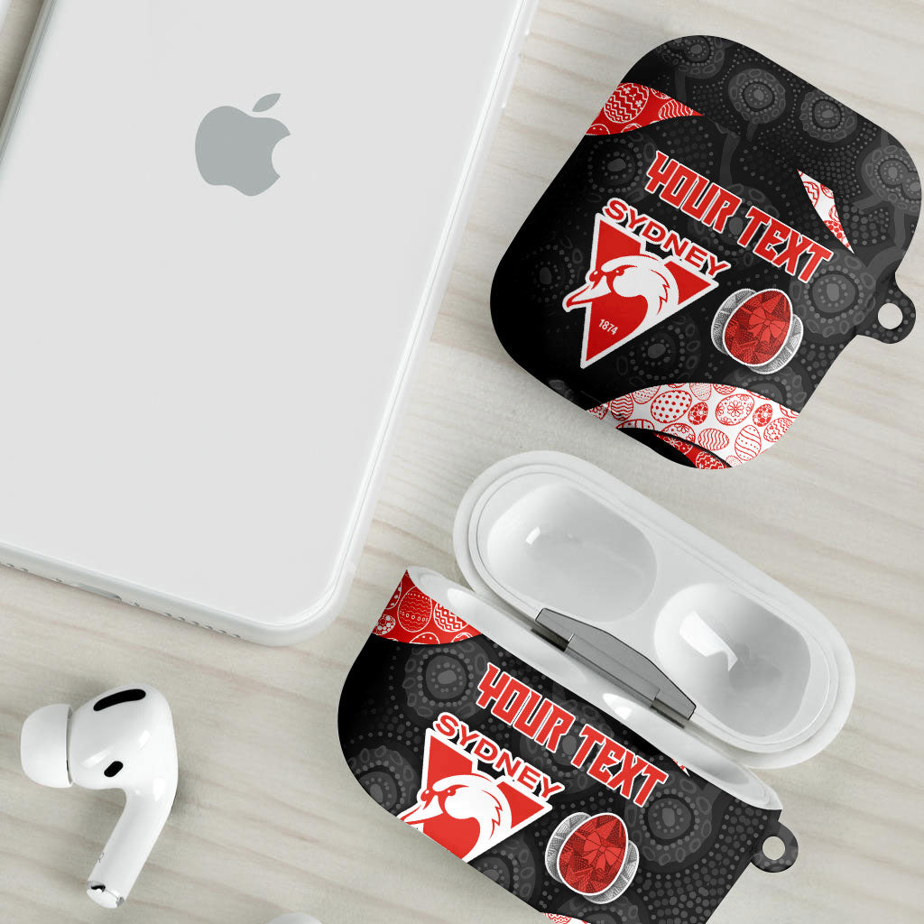 Personalized Sydney Football AirPods Case Easter Egg Pattern Red White Tribal Dot Art Style