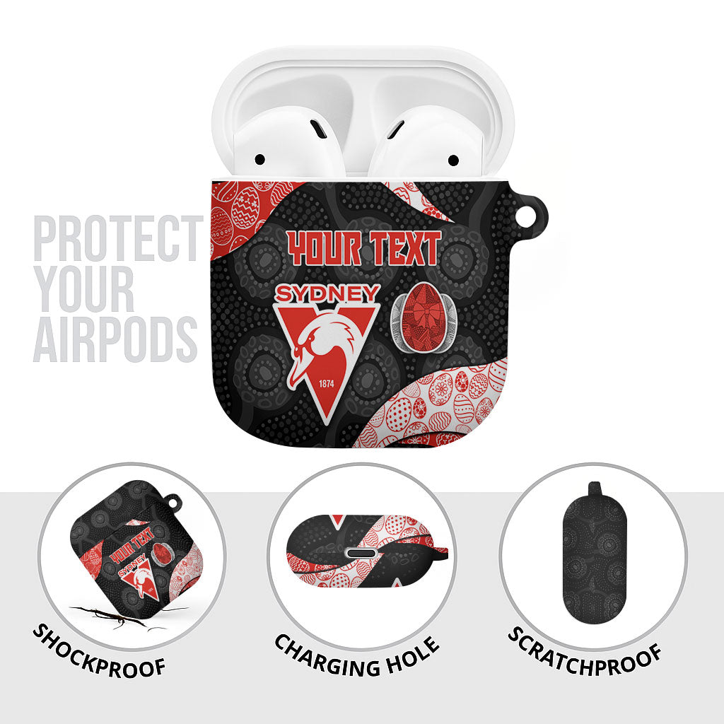 Personalized Sydney Football AirPods Case Easter Egg Pattern Red White Tribal Dot Art Style