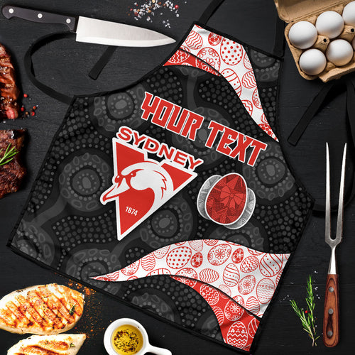 Personalized Sydney Football Apron Easter Egg Pattern Red White Tribal Dot Art Style