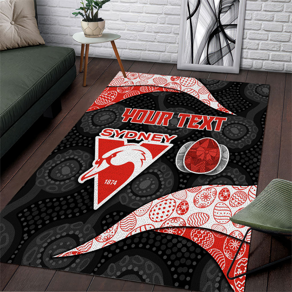 Personalized Sydney Football Area Rug Easter Egg Pattern Red White Tribal Dot Art Style
