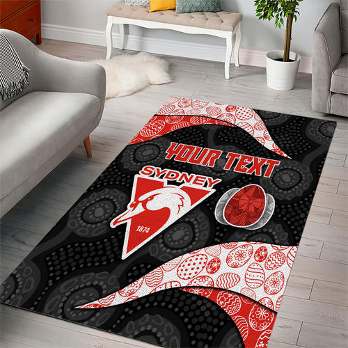 Personalized Sydney Football Area Rug Easter Egg Pattern Red White Tribal Dot Art Style