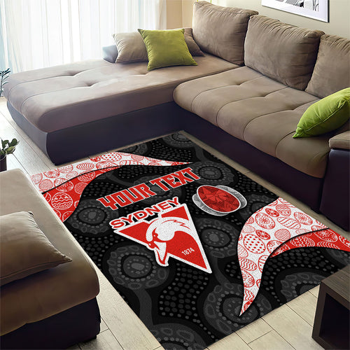 Personalized Sydney Football Area Rug Easter Egg Pattern Red White Tribal Dot Art Style