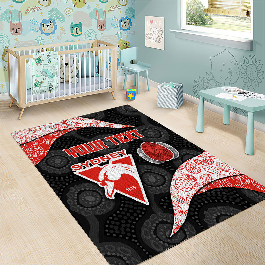 Personalized Sydney Football Area Rug Easter Egg Pattern Red White Tribal Dot Art Style